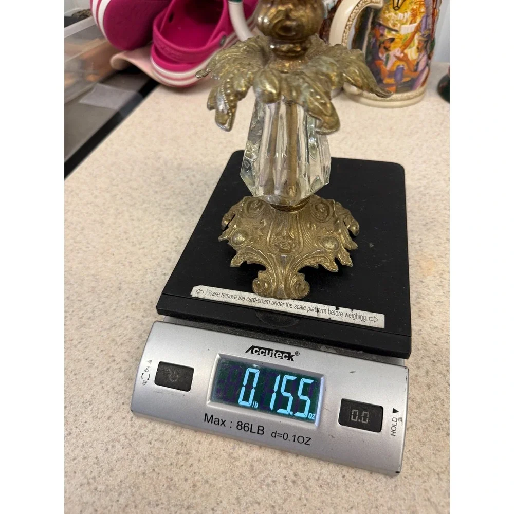 vtg Hollywood Regency Style Cherub Face Candle Holder Gold Gilt Metal Glass 1973